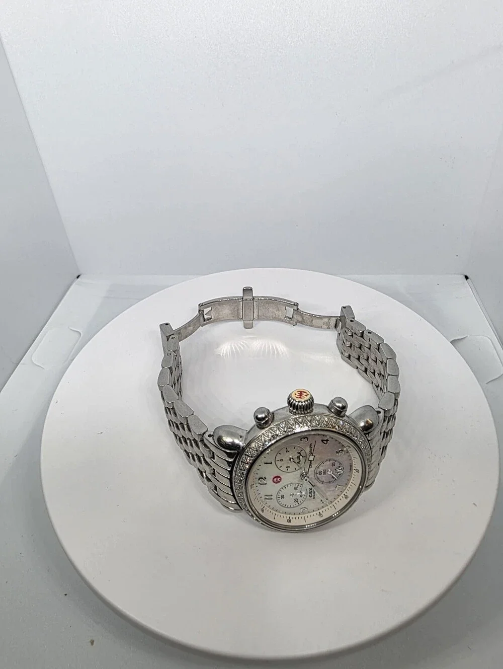 Michele CXS Diamond Chronograph Watch, Mother of Pearl Dial, Stainless Steel